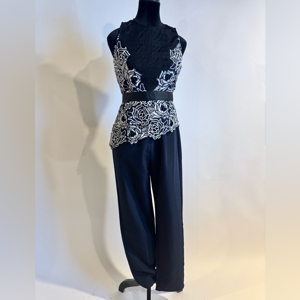 Chelsea 28 Navy Pantsuit with Lace Detail XS